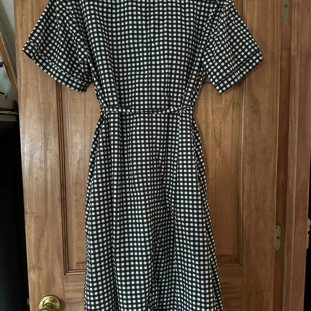 Tucker Black and White Gingham Midi Dress w/ Dolman Sleeves Medium - Picture 4 of 12